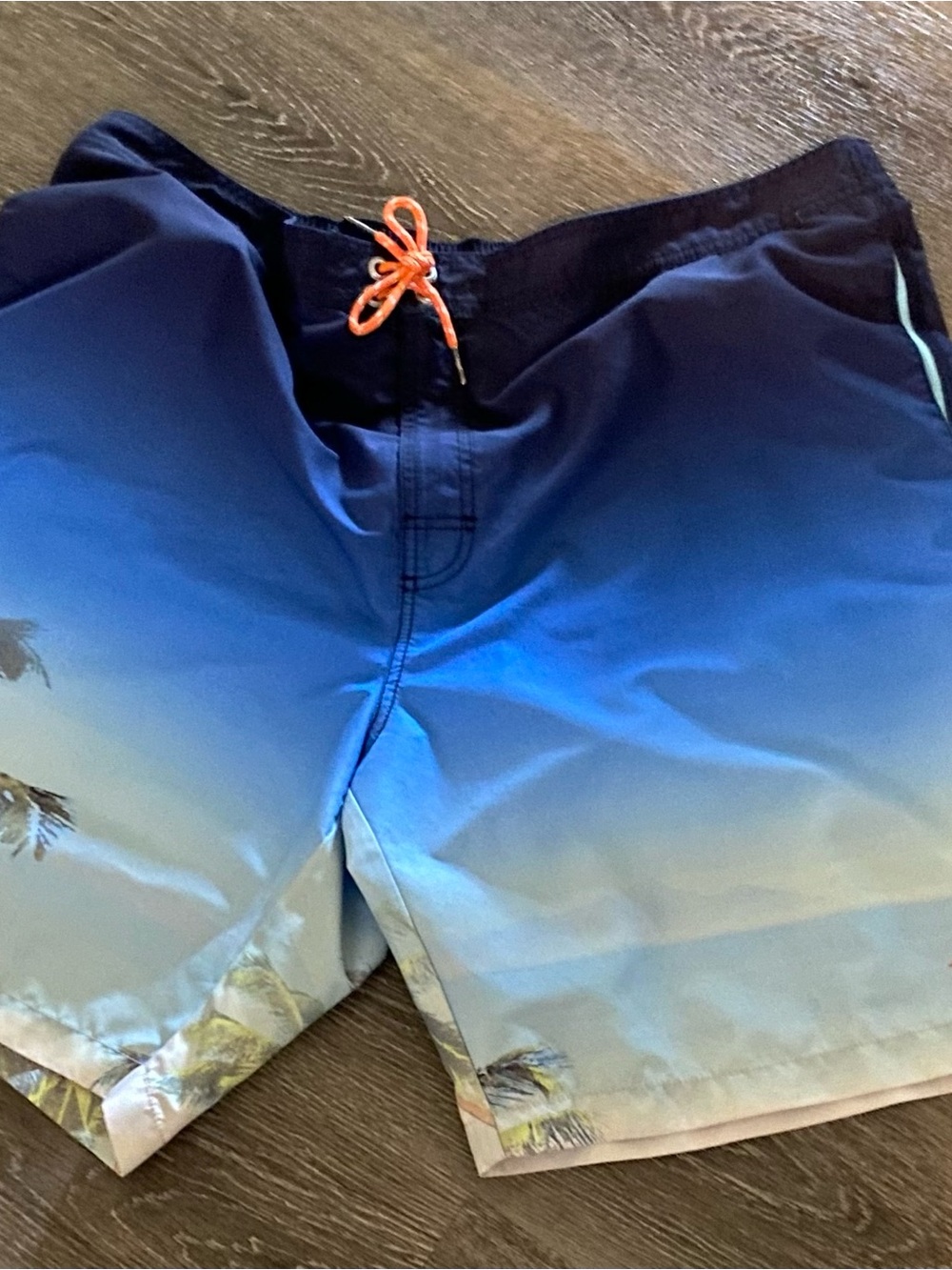Tommy Bahama XXL Blue Gradient Swim Board Shorts with Orange Drawstring tropical